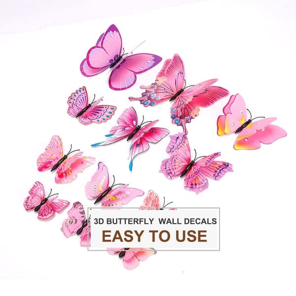 12pcs 3d Butterfly Wall Stickers Decal Sticker For Room Decor Pink Overstock 28961269