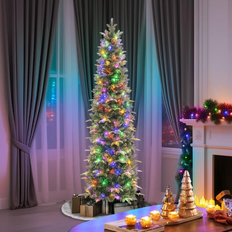 Puleo International 7.5' Pre-Lit Artificial Yardley Spruce Pencil Tree with 350 Dual-Color LED Lights