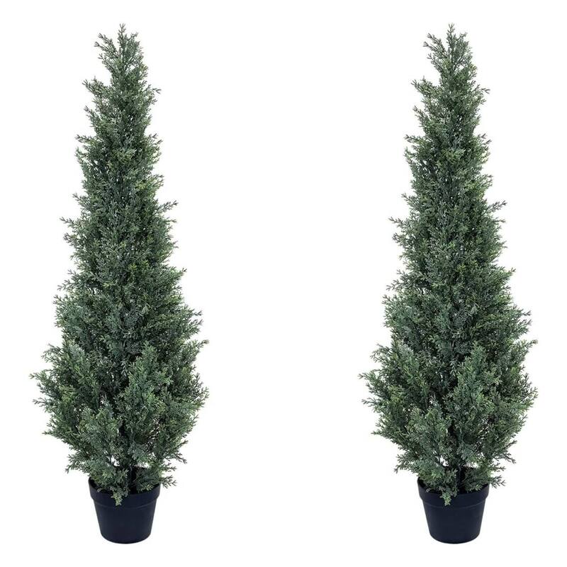 Set of 2 Artificial Cedar Topiary Trees for Home Decor Potted Fake Cypress Tree - 5 Ft