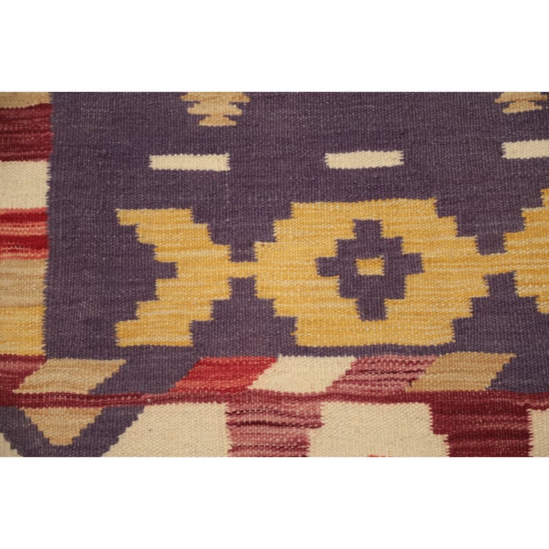 Hand Woven Oriental 100% Wool Carpet Southwestern Tribal Purples Kilim Area Rug - 5' 10'' X 4' 1''