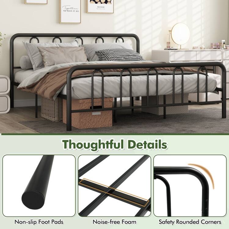 Metal Platform Bed Frame with Headboard and Footboard for Black Steel Heavy Duty with Storage Space