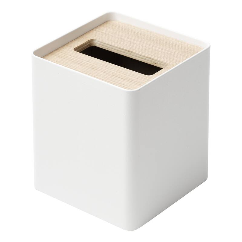 Yamazaki Home Tissue Box Cover - Square, Steel, Lid - L 5.12 x W 5.12 x H 6.1 inches