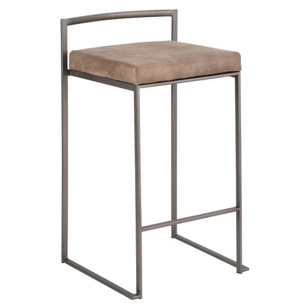 slide 2 of 20, Carbon Loft Forrest Antique Stackable Fully Welded Counter Stool (Set of 3) Cowboy Brown Fabric