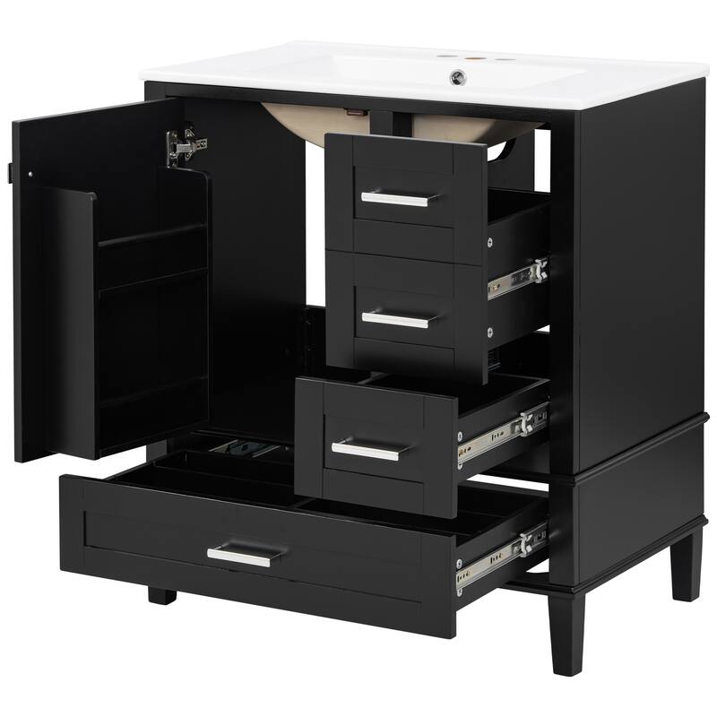 GDFStudio - Lumia Transitional Space Saving Freestanding Bathroom Vanity Cabinet with Ceramic Sink and Soft Close Storage