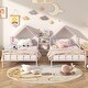 preview thumbnail 15 of 22, Metal Double Twin Size Platform Beds with House-shaped Headboard and a Built-in Nightstand, Two Shared Bed with Storage Shelves