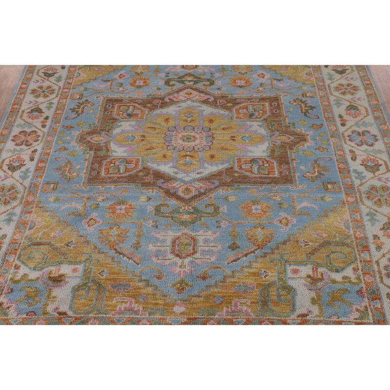 Blue Geometric Heriz Serapi Indian Area Rug Handmade Wool Carpet - 7'10"x 10'0"