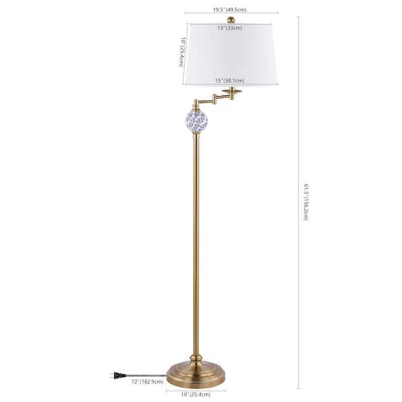 Pineapple 61.5" Classic Iron LED Floor Lamp, Transitional Gold with Blue and White by JONATHAN Y