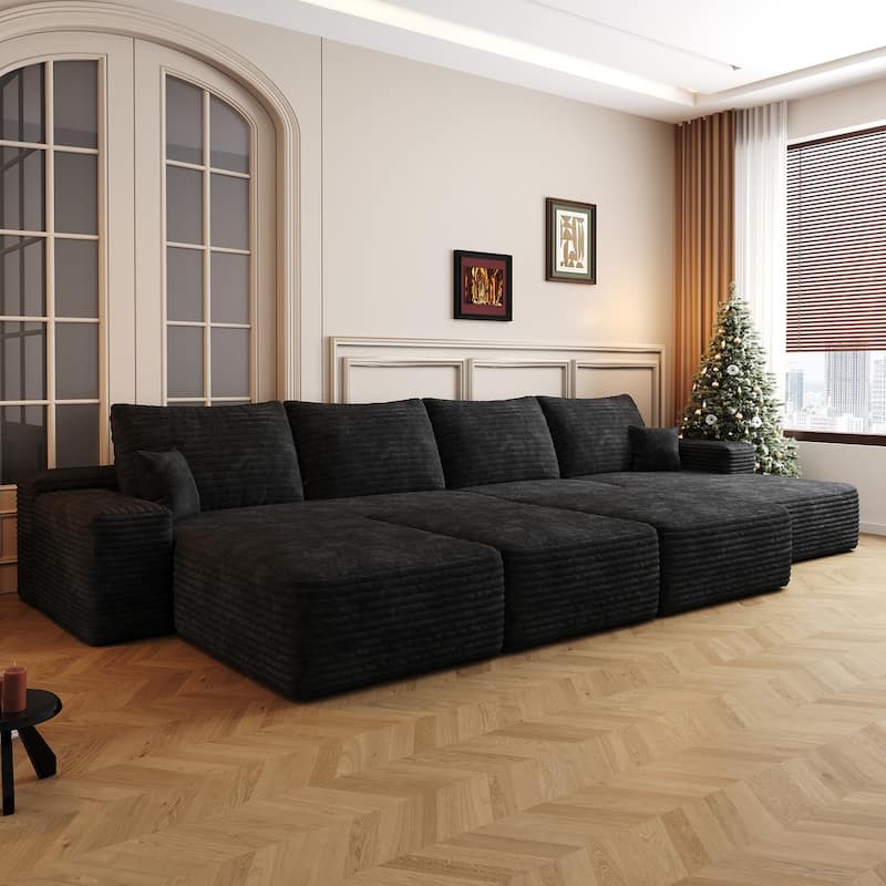 135.4-in Casual Black 4 -seater Right Reclining Sectional - 8' x 10' - Right Facing