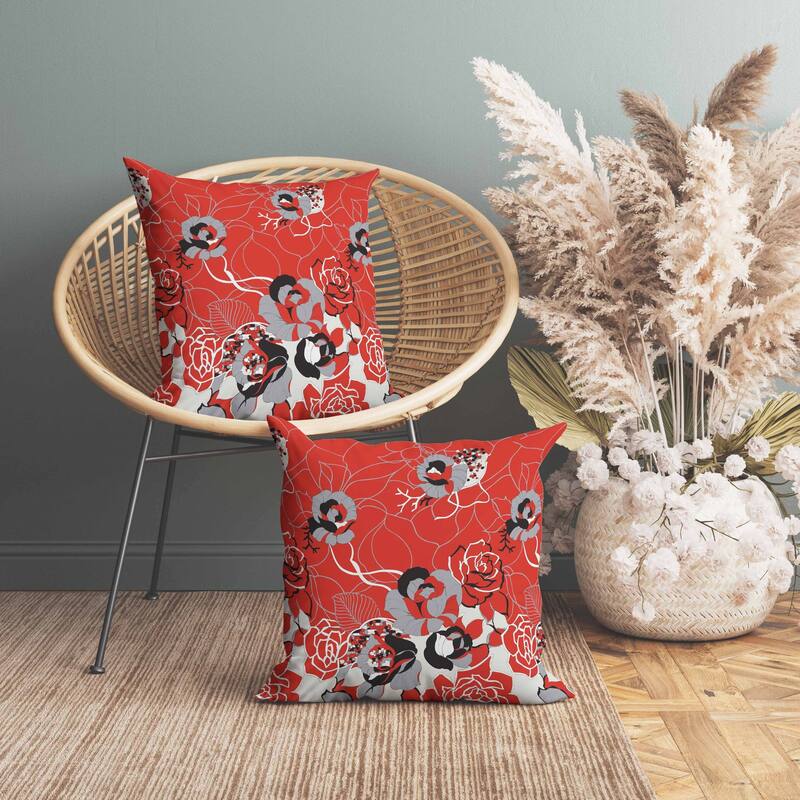 Regal Rose Retreat Indoor/Outdoor Reversible Throw Pillow Red and Gray