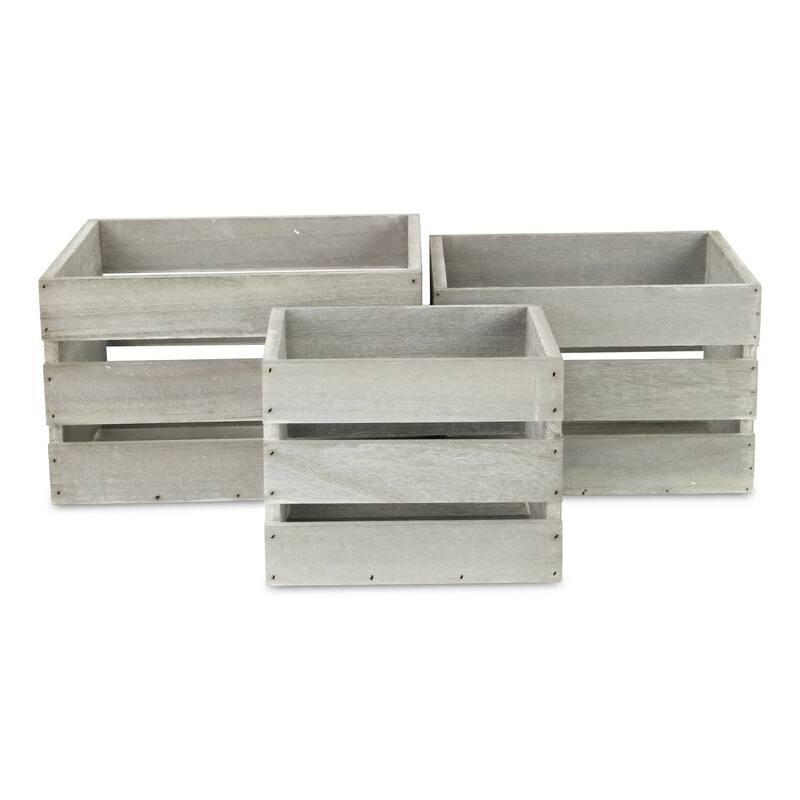 Set of 3 Gray Rustic Farmstead Wooden Crates 11"