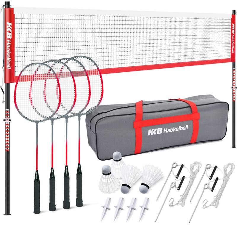 Professional Portable Badminton Net Set w/ Steel Poles, 4 Rackets 4 Shuttlecocks - 20'x2.5'