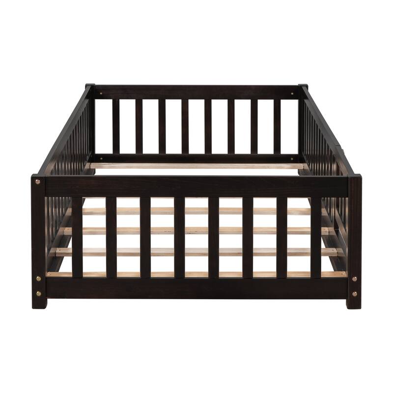 Floor Platform Bed with Fence Guardrails and Door