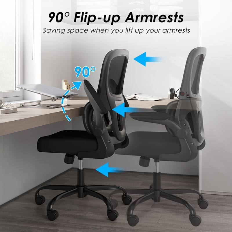 Office Chair, Mesh Ergonomic Office Chair with Lumbar Support, Comfy Computer Desk Chair with Flip Armrest Rolling Wheels