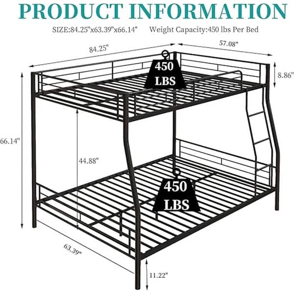 Heavy Duty Metal Bunk Bed Full Over Queen Bunk Bed Frame for Adults