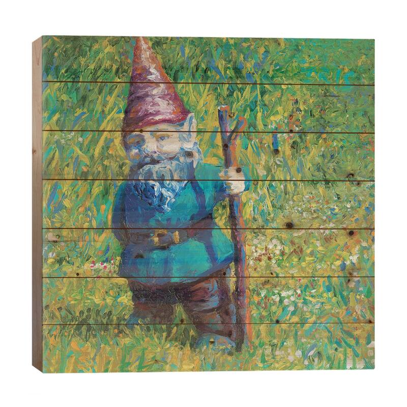 Garden Gnome Print On Wood by Iris Scott - Multi-Color - 26x26x1.5
