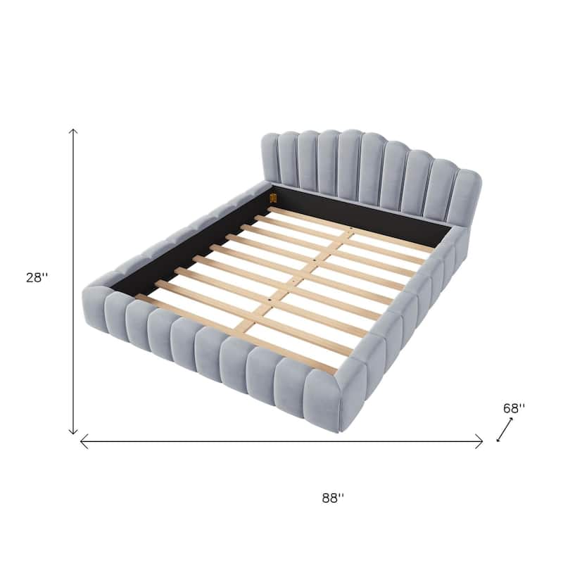 HomeRoots Light Blue Tufted Velvet Upholstered Queen Bed Frame