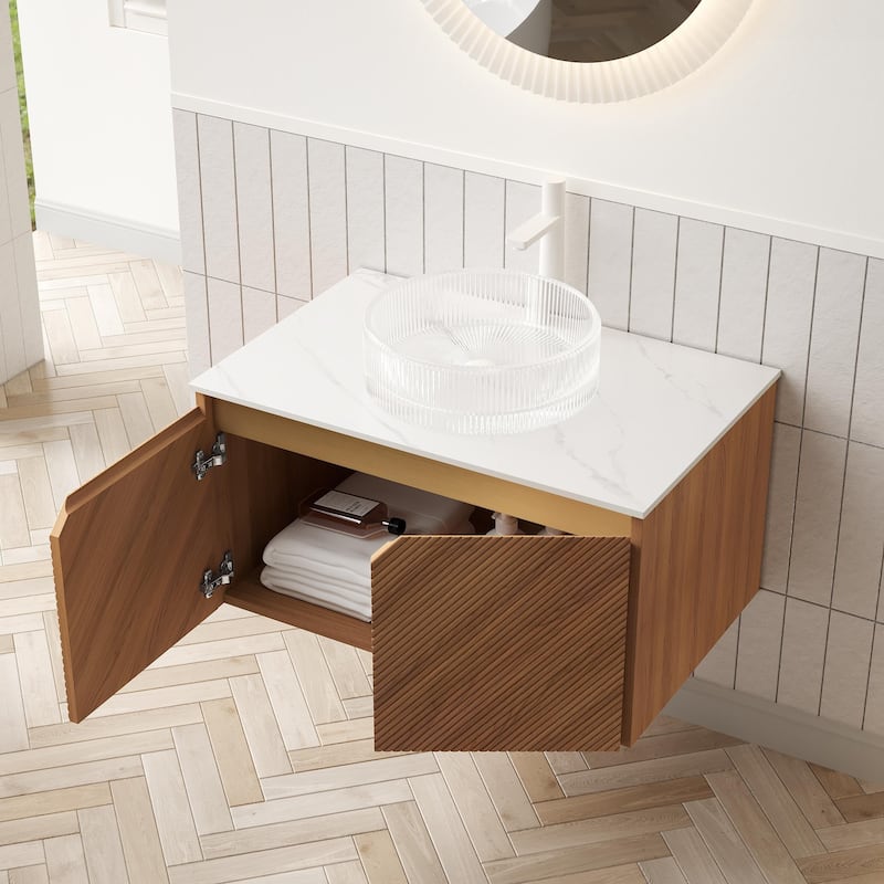 Wall-mounted Bathroom Vanity with Round Glass Basin