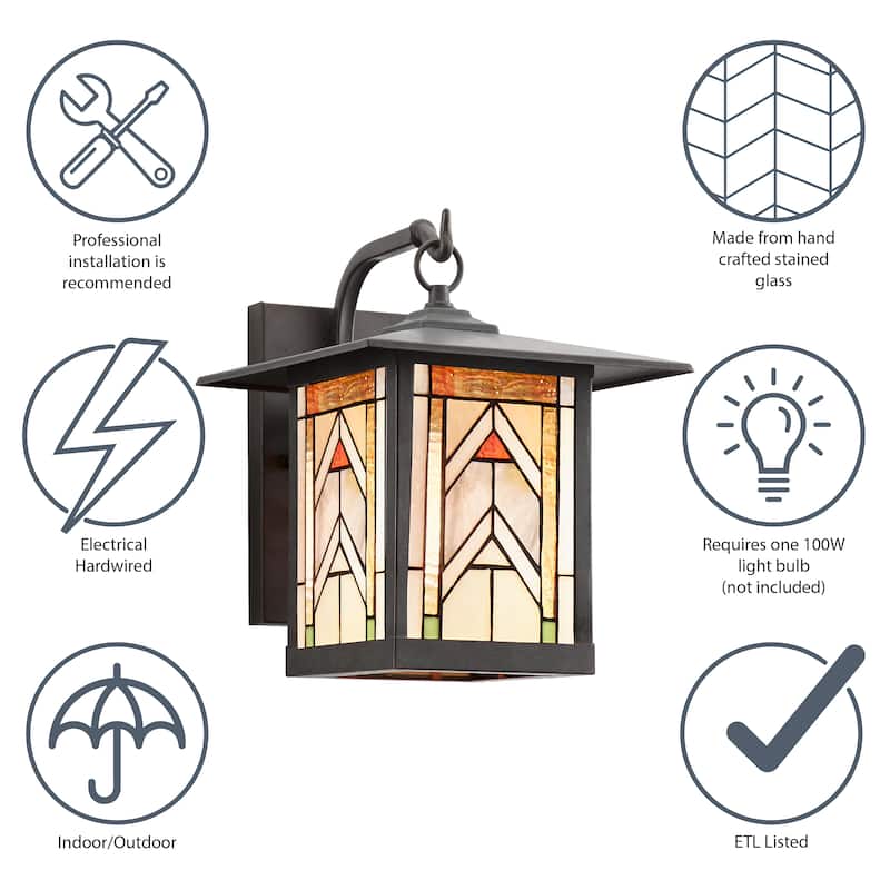 River of Goods Terracotta Stained Glass and Oil Rubbed Bronze 1-Light Outdoor Lantern Wall Sconce - 10.75" x 9" x 11.75"