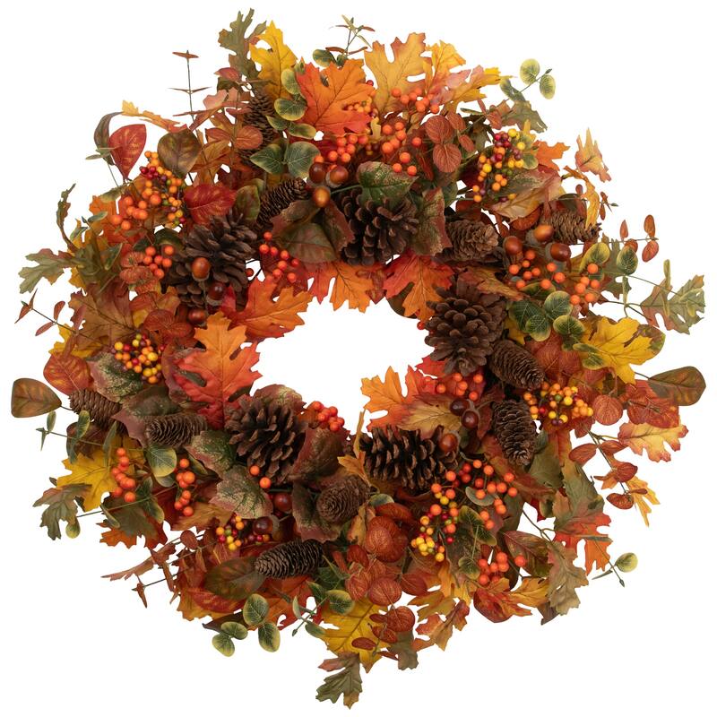 Eucalyptus Maple Leaves and Acorns Artificial Fall Harvest Wreath - 30"