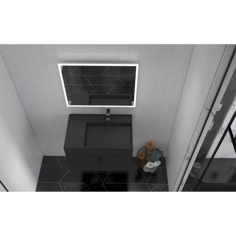 Amazon 30" Wall Mounted Bathroom Right Basin Vanity Set w/ Black Top