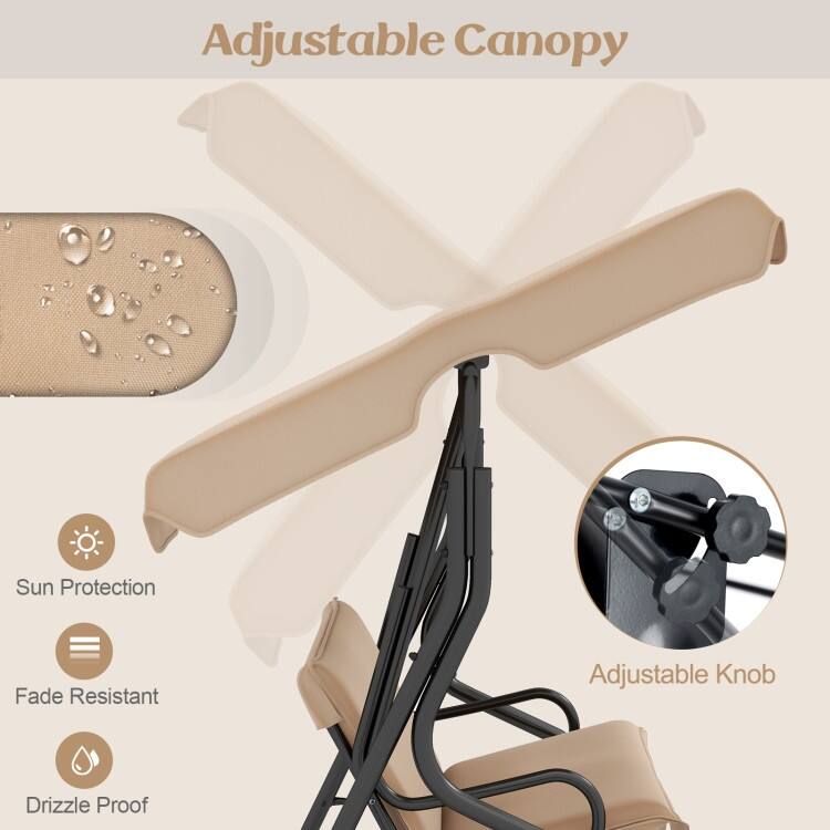 3 Seat Outdoor Patio Canopy Swing with Cushioned Steel Frame - 67.5" x 43.3" x 60.5"(L x W x H)
