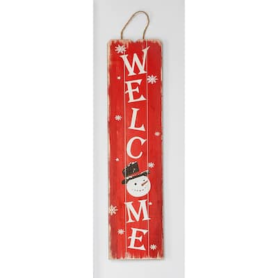 24" Wood Snowman Welcome Hanging Sign w/ Burlap String