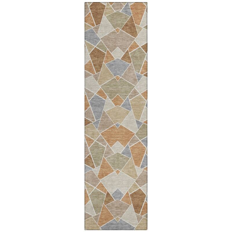 Machine Washable Indoor/ Outdoor Modern Mosaic Chantille Rug