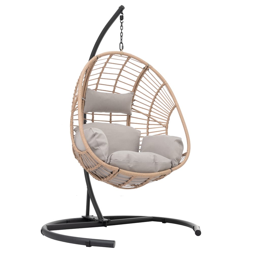 45.00 in. 1-Person Wicker Hanging Porch Swing with Natural Cushions.
