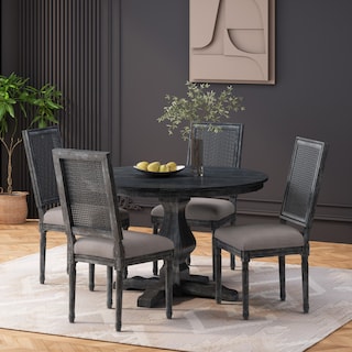 Remuda Wood and Cane Upholstered 5 Piece Circular Dining Set by Christopher Knight Home