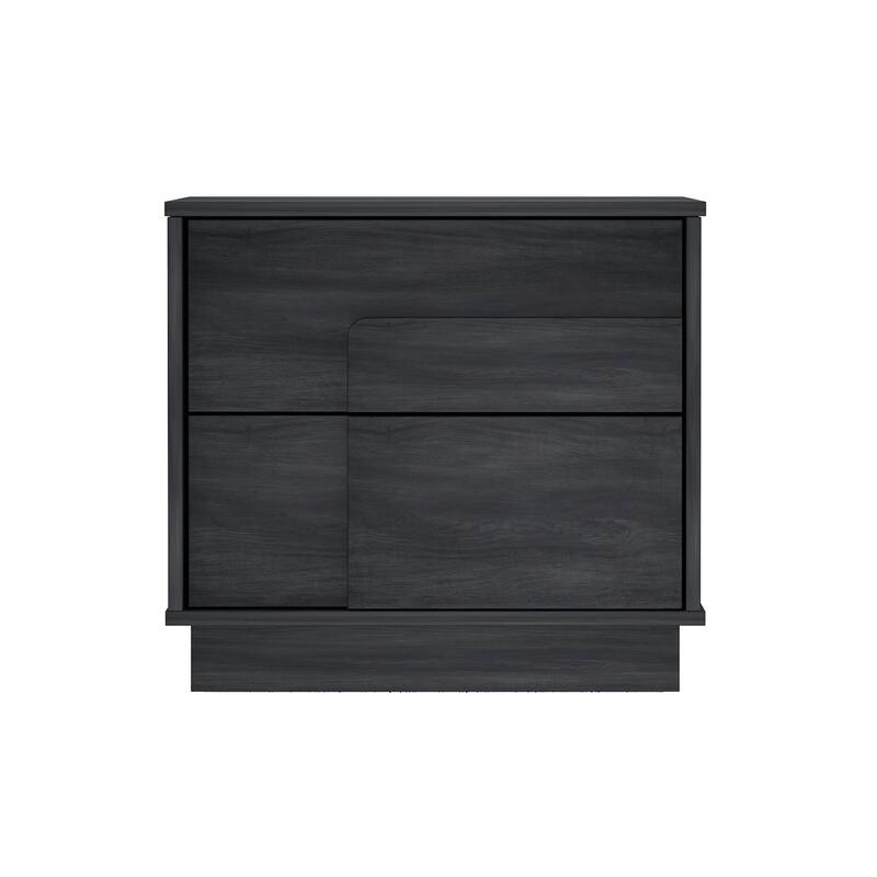 Modern Nightstand with 2 Push Open Drawers Wood Grain Finish Tool Free Assembly - Charcoal grey