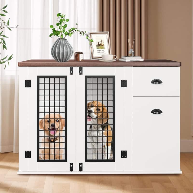 44" Heavy Duty Dog Kennel Crate Furniture with Drawer Cabinet Wooden Indoor Pet Cage Side End Table