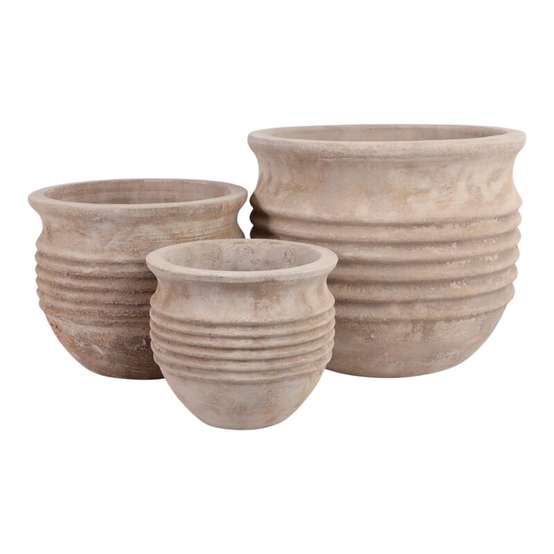 Pottery Planter Ribbed Crafted Durable Earthenware Material (Set of 3) - 15" x 15" x 13"