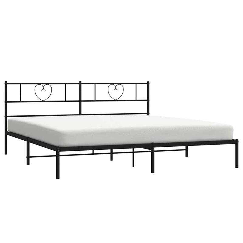 vidaXL California King Metal Bed with Headboard, Black, No Mattress