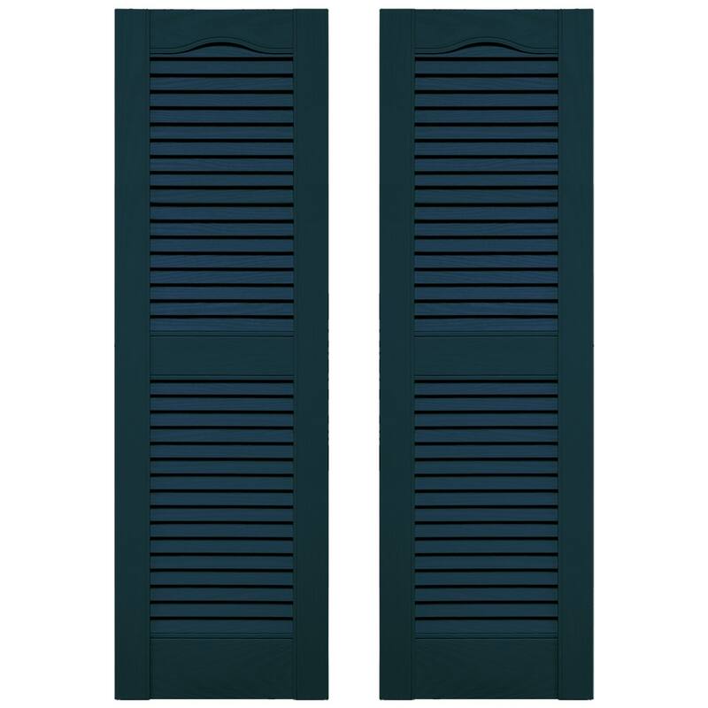 Builders Edge, Standard Cathedral Top Center Mullion, Open Louver Shutters, Includes Matching Installation Spikes (Per Pair) - 14.5"W x 25"H - 166 - Midnight Blue
