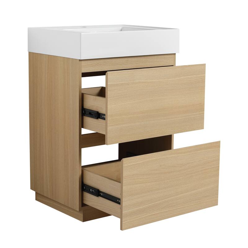 BNK 24/30 inch Freestanding Single Sink Bathroom Vanity with 2 Soft Close Drawers