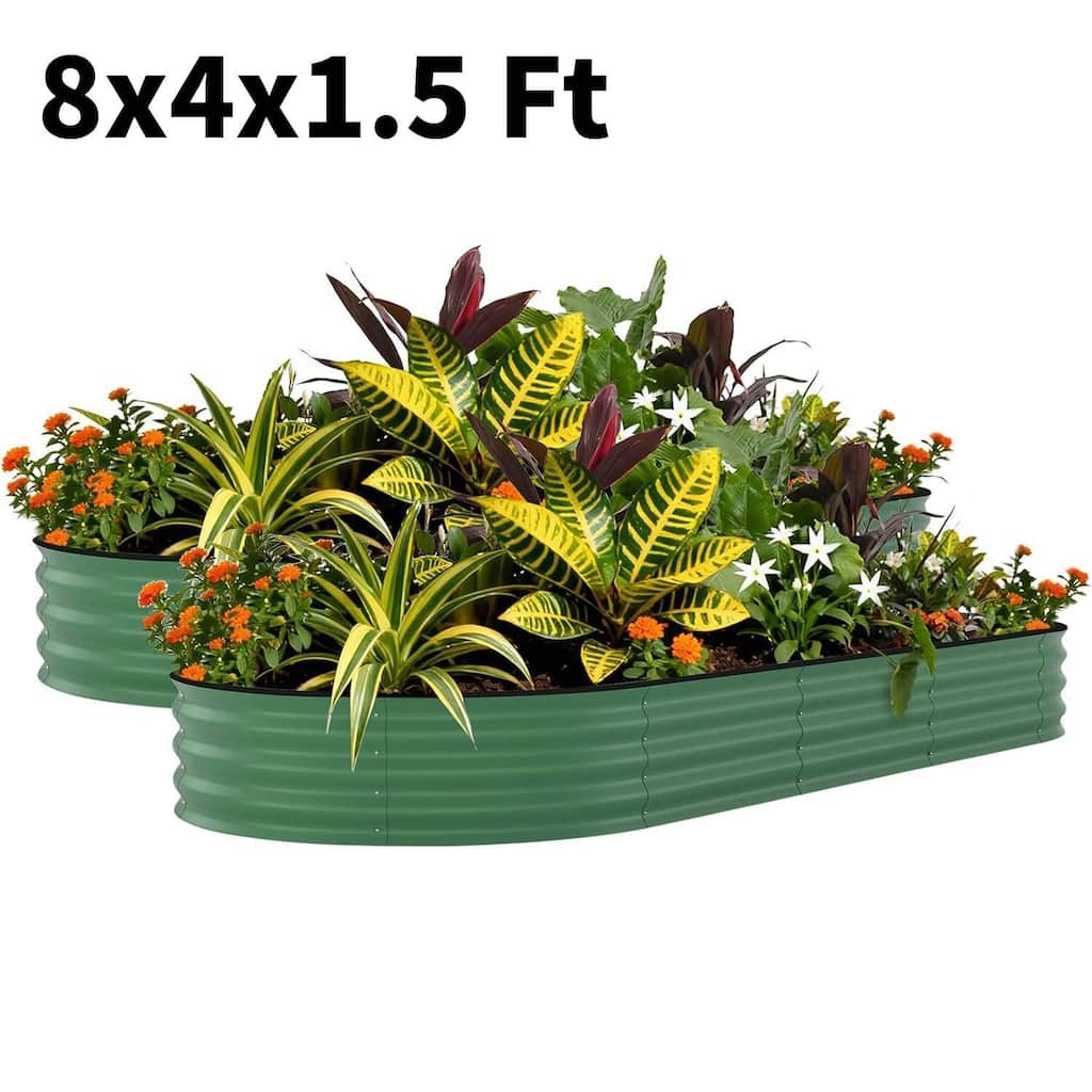 2 PCS 8x4x1.5 FT Galvanized Steel Raised Garden Bed, Planter for Vegetables, Flowers with Anti-Cut Strips - N/A