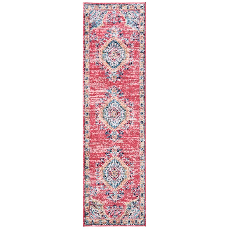SAFAVIEH Madison Toni Oriental Medallion Rug - 2'3" x 8' Runner - Orange/Light Blue