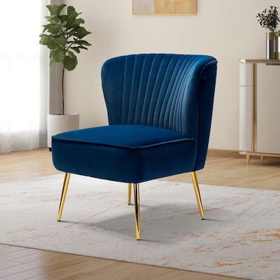 Monica Upholstered Modern Tufted Accent Side Chair with Gold Legs by HULALA HOME