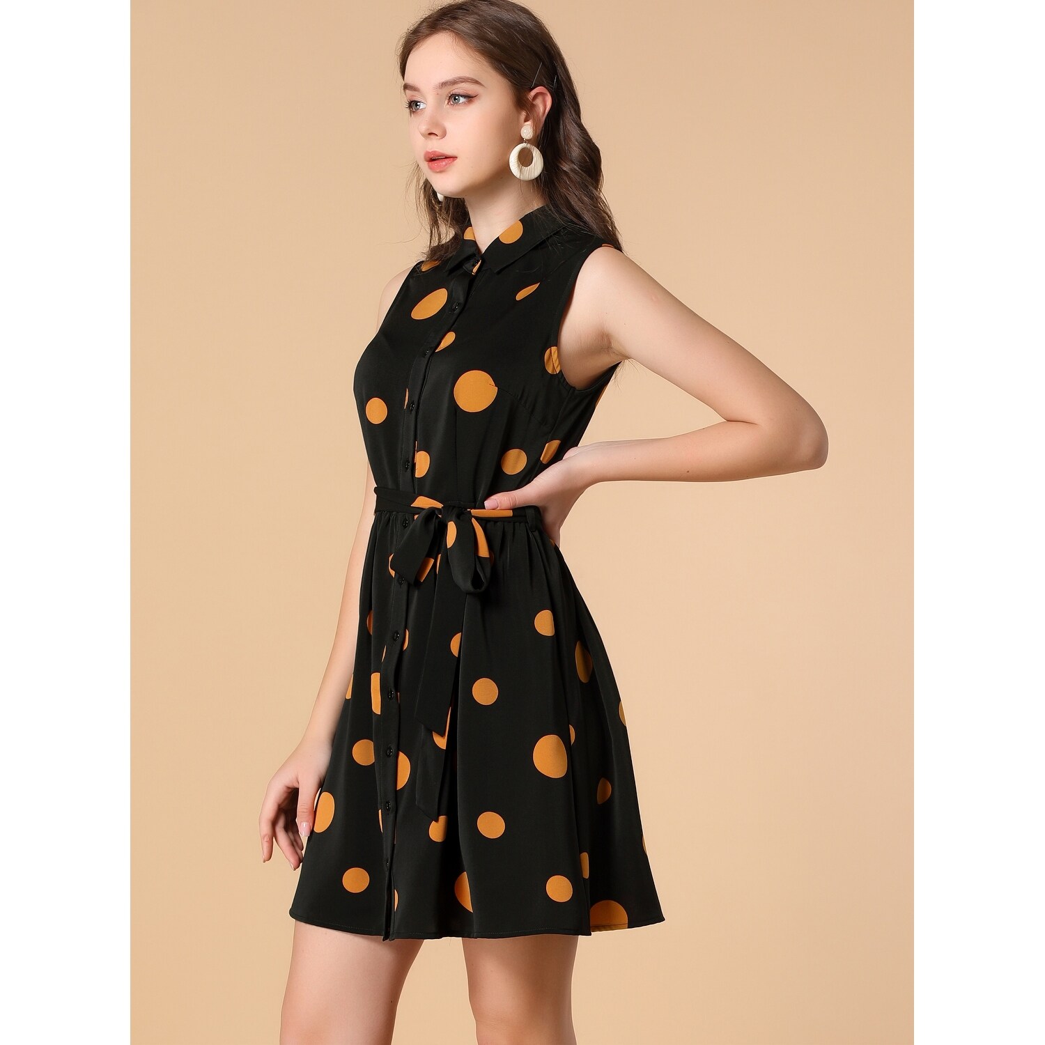 sleeveless collared button down dress