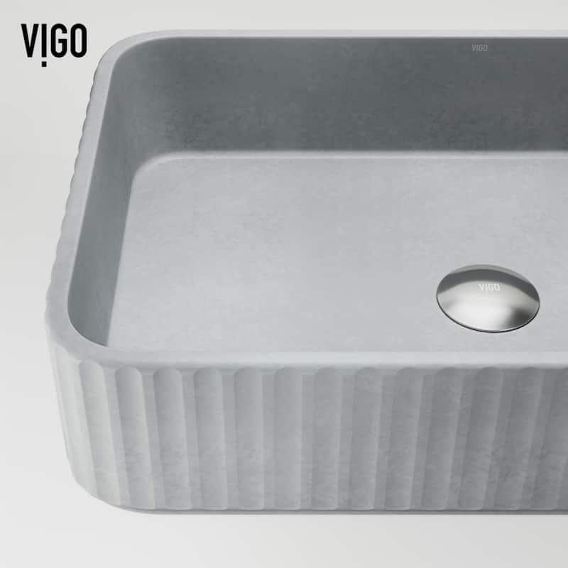 VIGO Windsor 21"L x 14"W Concrete Vessel Sink and Cass 12"H Faucet Set