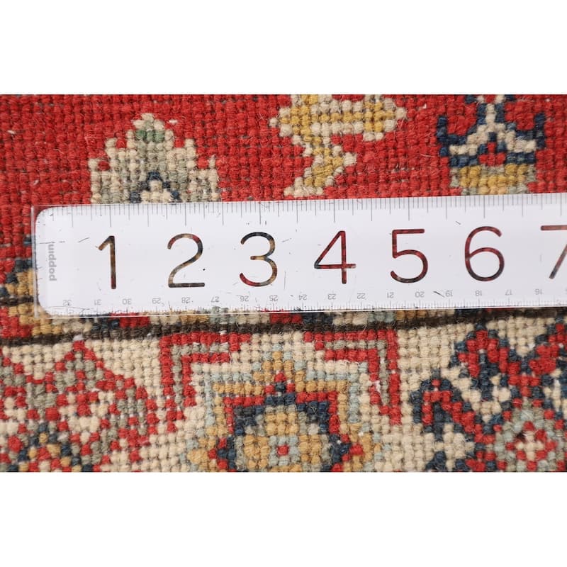 Geometric Red Kazak Runner Rug Handmade Wool Carpet - 2'2" x 5'11"