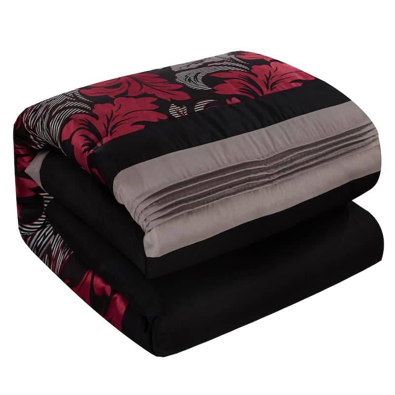 Nanshing Liana Embroidered Red and Black 7-Piece Floral Comforter Set