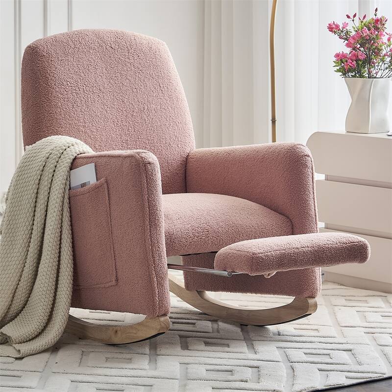 Teddy Fabric Rocking Chair With Adjustable Footrest