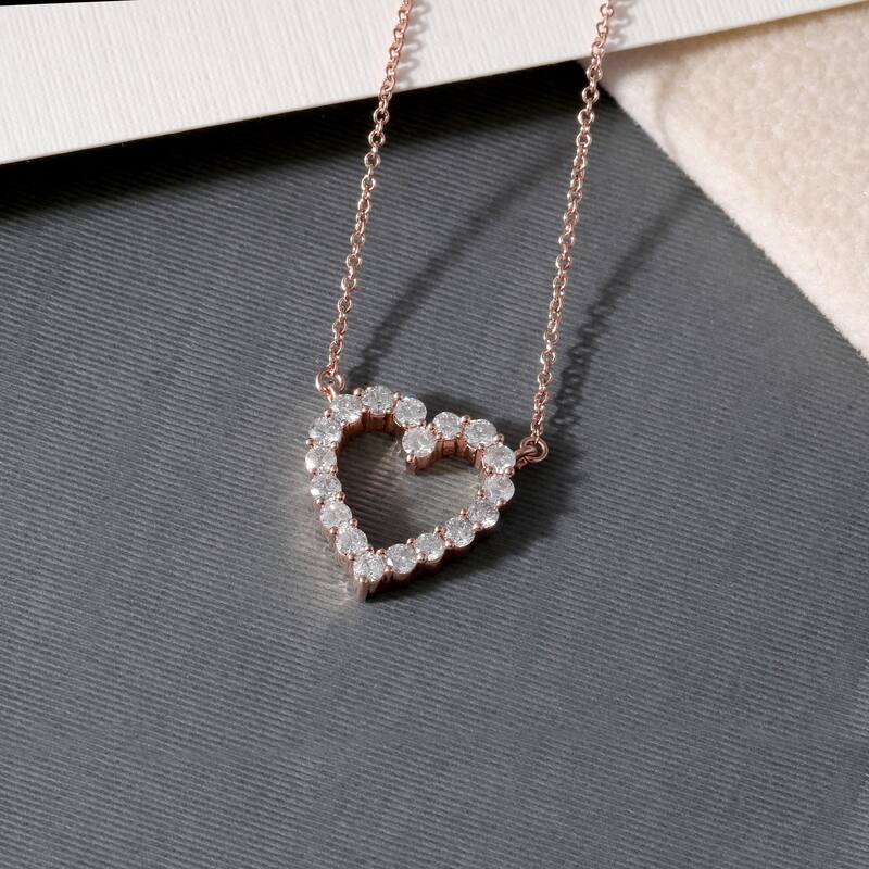 IGI Certified 14K Gold 1/2ct Diamond Open Heart Pendant Necklace for Women - Rose