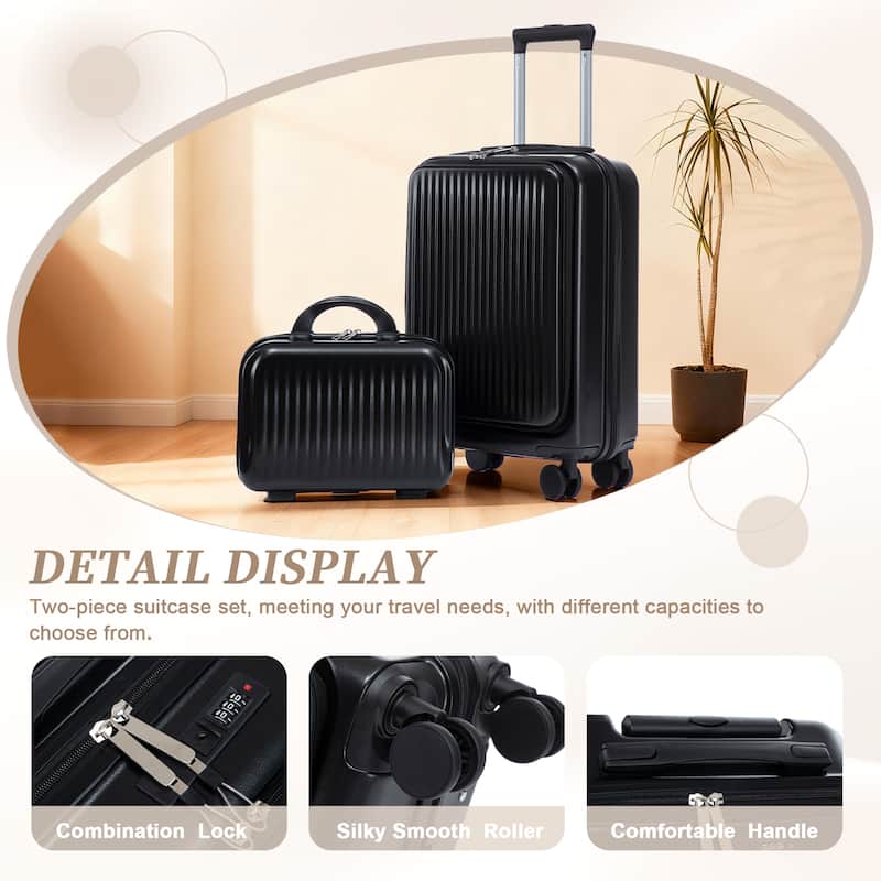 14"/20" 2 pcs/set in ABS Spinner Wheel Luggage, with Combination Lock and Front Opening Design, 14" Cosmetic Case