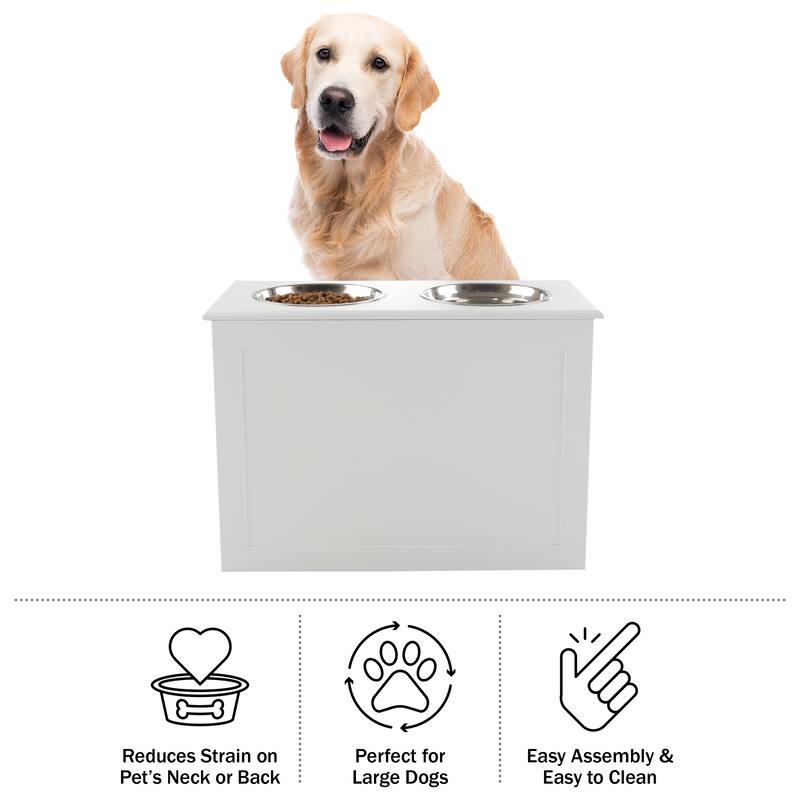 Petmaker White Elevated Dog Food and Water Bowls with Storage Space