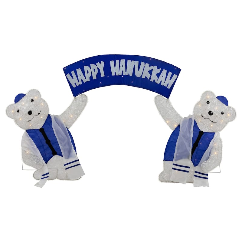 LED Polar Bear "Happy Hanukkah" Sign Outdoor Christmas Decoration 30"