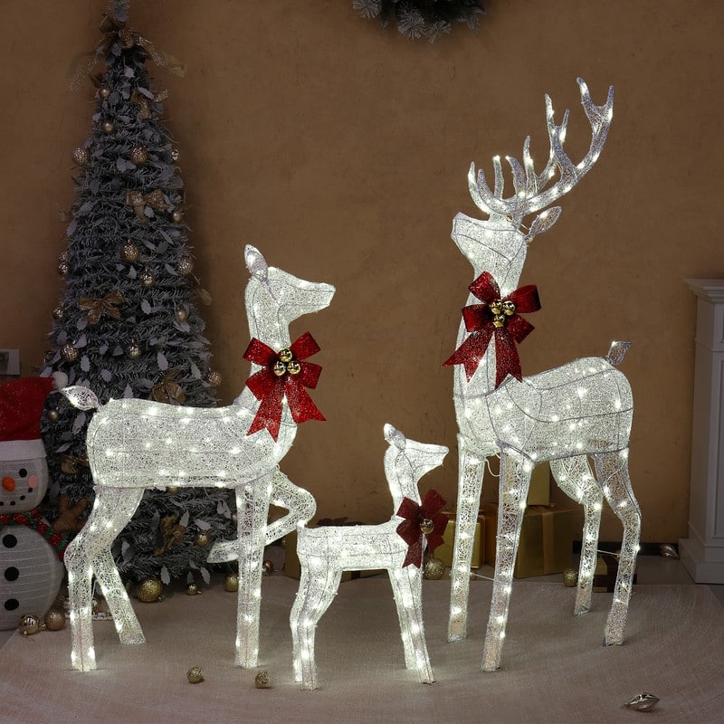 3-Piece Lighted Christmas Reindeer Family Set Outdoor Decorations Weather Proof Sparkling Deer Family