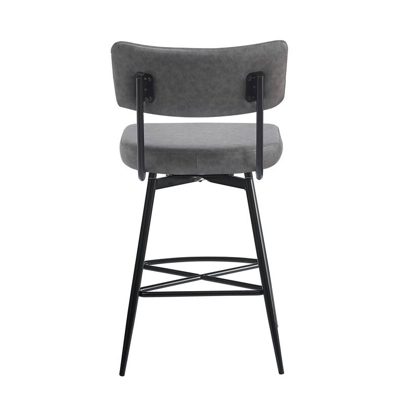 Roomfitters 26'' Retro Swivel Counter Stools, Set of 2 PU Leather Bar Chairs with Cushioned Seat and Iron Frame