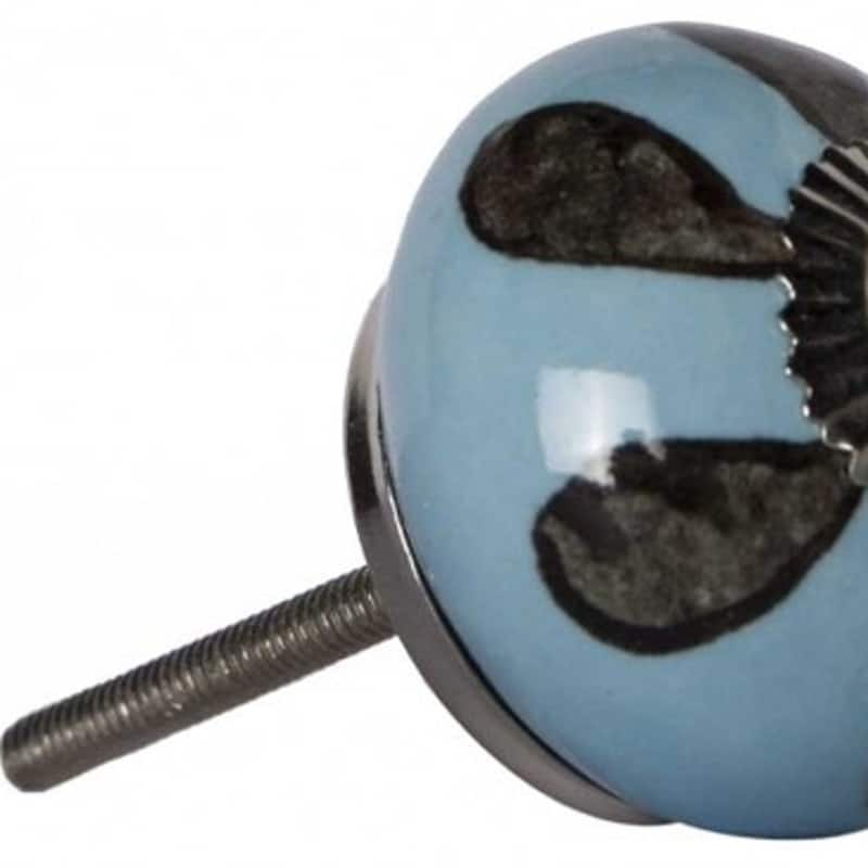 HomeRoots Set of Twelve Blue And Black Geometric Ceramic Drawer Pull Knobs - 1.5" x 1.5" x 1.5"